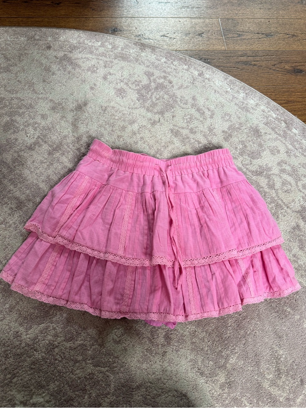 Day + Moon Women’s Small Pink Ruffled Heritage Lace Tiered Mini Skirt Skort